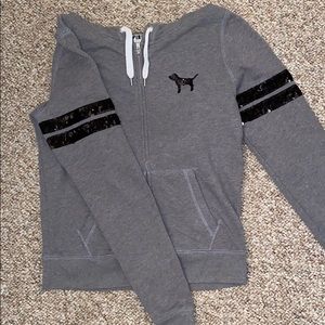 VS PINK gray and black sequined zip up hoodie